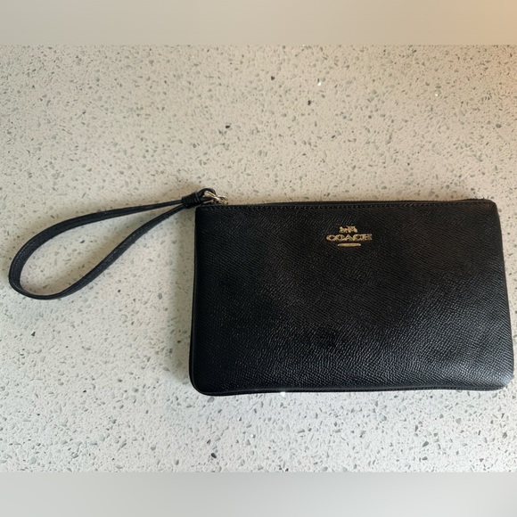 Black Leather Coach Wristlet - Picture 1 of 8
